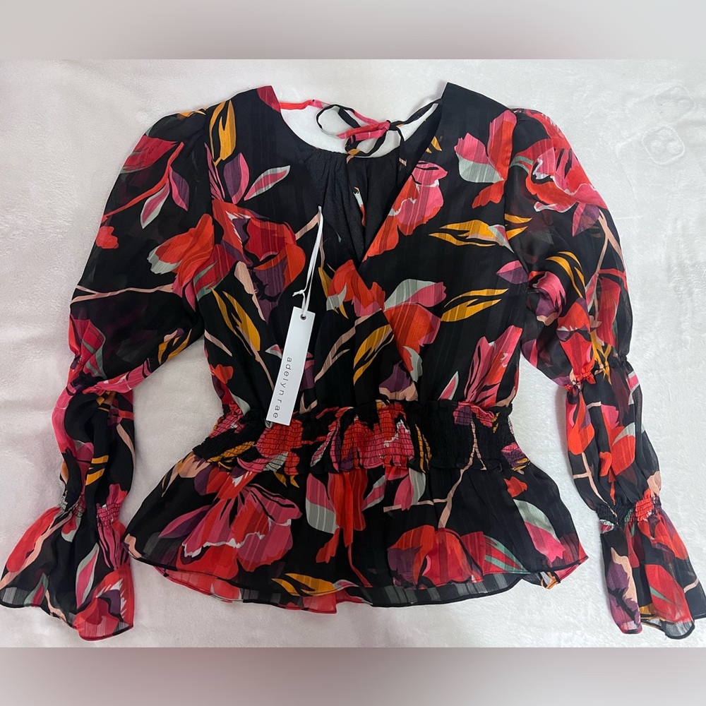 Adelyn Rae Black and Red Floral Blouse